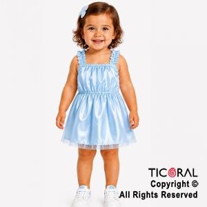 DISFRAZ PRINCESA CORTO CON BRETEL FRUNCIDO CELESTE TALLE 0